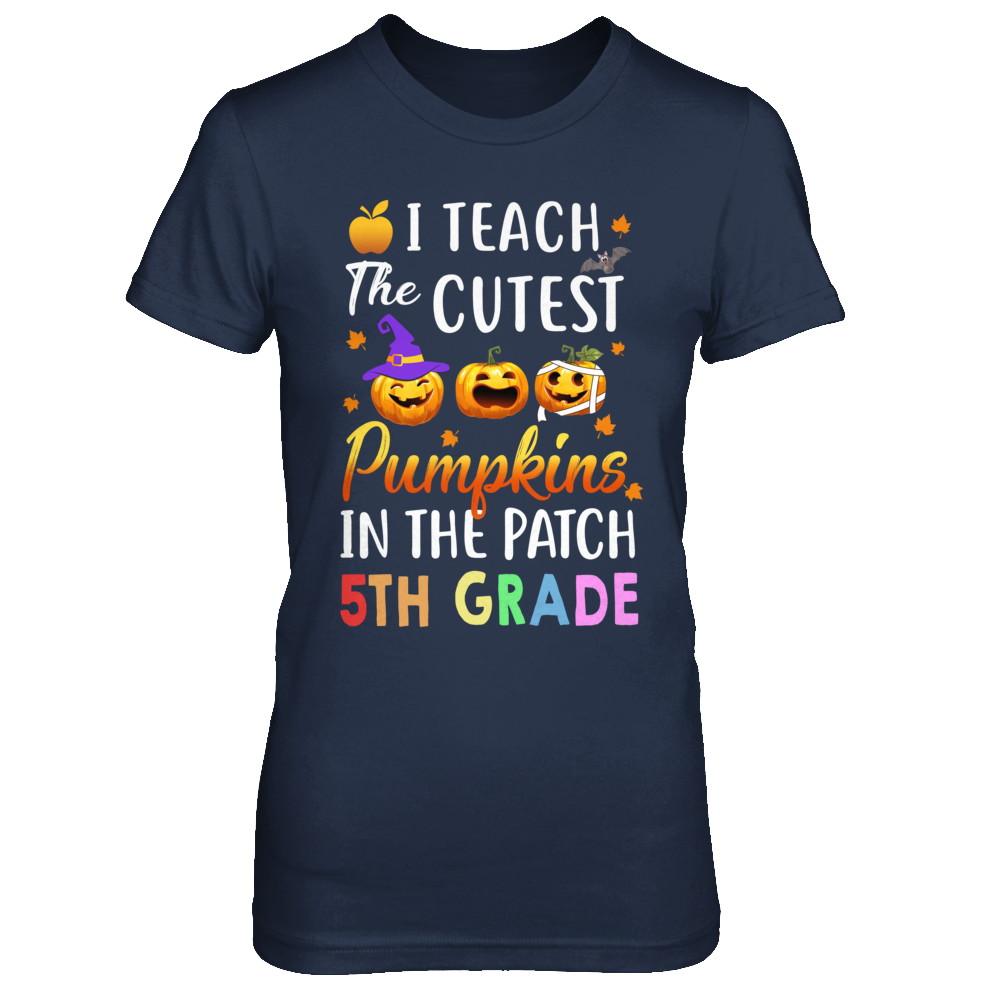 I Teach The Cutest Pumpkins In The Patch 5th Grade Halloween-T-Shirt & Hoodie-Women's T-Shirt-Navy
