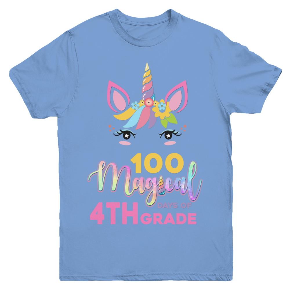 100 Magical Days Of 4Th Grade School Unicorn Girl Gift Youth-Youth Shirt-Youth T-Shirt-Carolina Blue