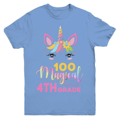 100 Magical Days Of 4Th Grade School Unicorn Girl Gift Youth-Youth Shirt-Youth T-Shirt-Carolina Blue