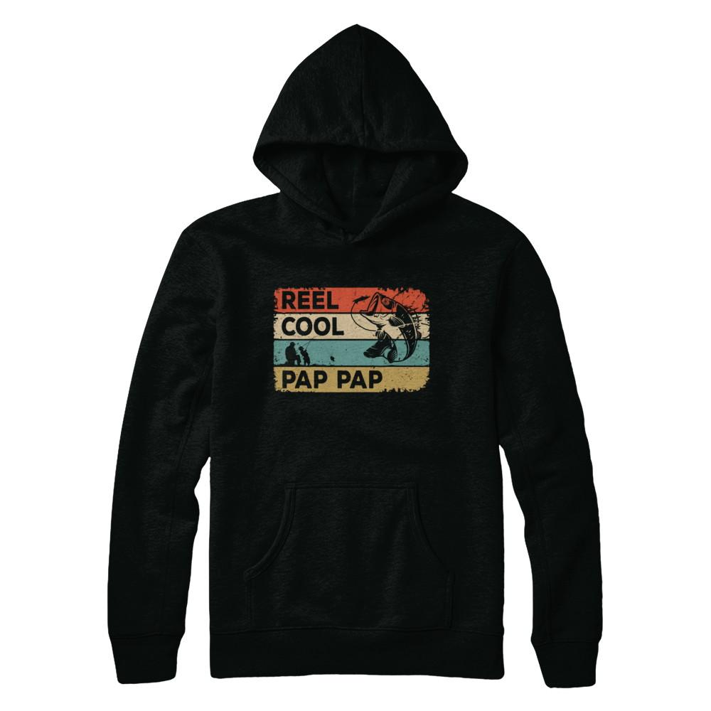 Vintage Reel Cool Pap Pap Fish Fishing Fathers Day-T-Shirt & Hoodie-Pullover Hoodie-Black