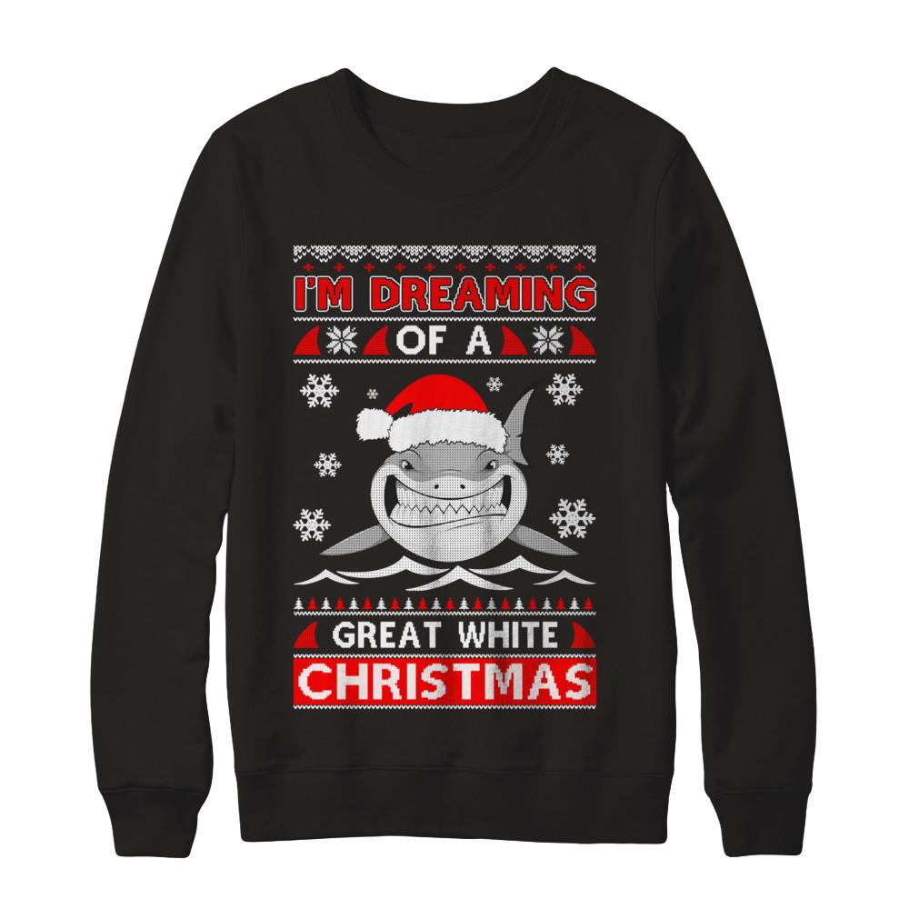 I'm Dreaming Of A Great White Christmas Shark Sweater-T-Shirt & Sweatshirt-Crewneck Sweatshirt-Black