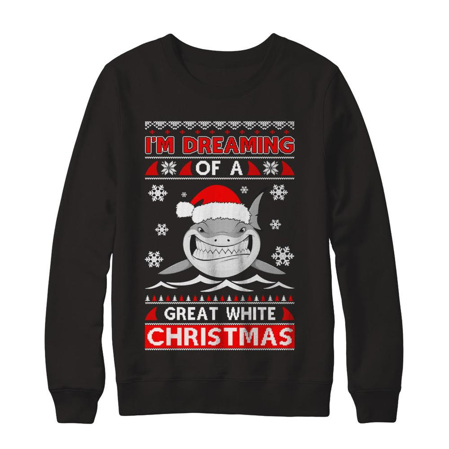 I'm Dreaming Of A Great White Christmas Shark Sweater-T-Shirt & Sweatshirt-Crewneck Sweatshirt-Black