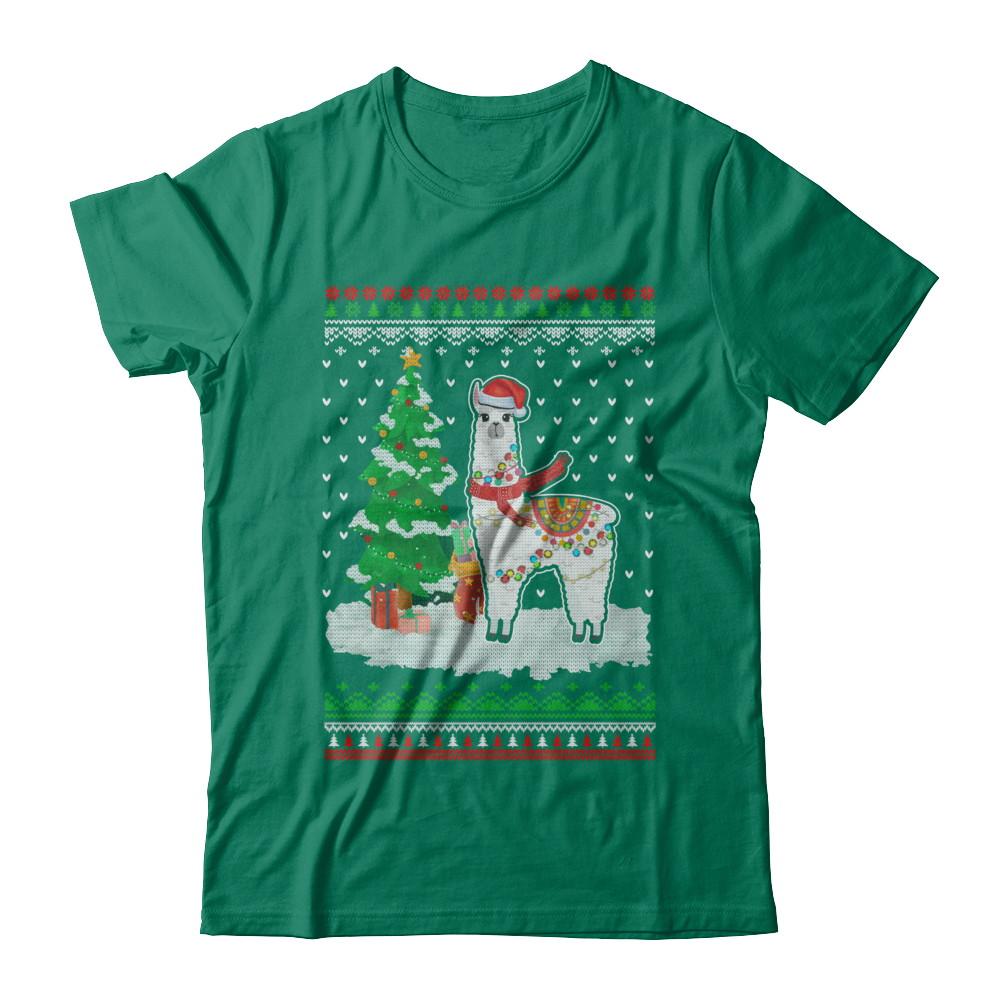 Xmas Alpaca Llama Santa Hat Ugly Christmas Sweater-T-Shirt & Sweatshirt-Classic T-Shirt-Kelly Green
