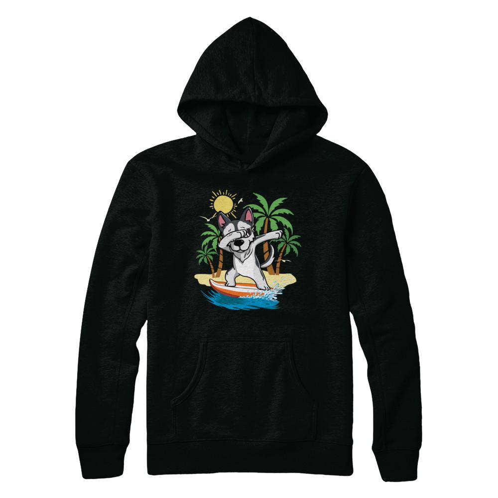 Summer Vacation Dabbing Husky Surfing Surfboard Gift-T-Shirt & Hoodie-Pullover Hoodie-Black