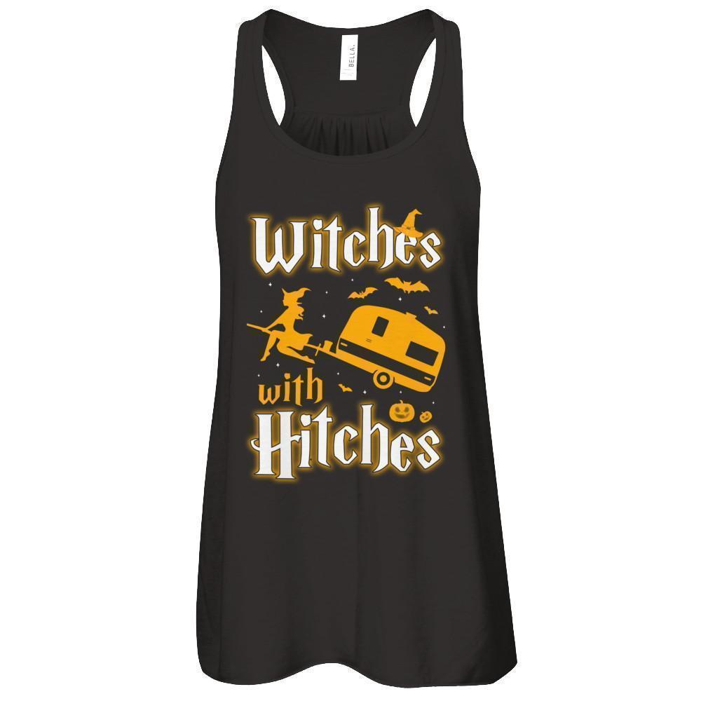 Witches With Hitches Camping Funny Halloween-T-Shirt & Tank Top-Women's Flowy Racerback Tank-Black