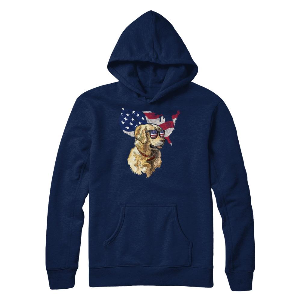 Funny Patriot Golden Retriever Dog 4Th Of July American Flag-T-Shirt & Hoodie-Pullover Hoodie-Navy