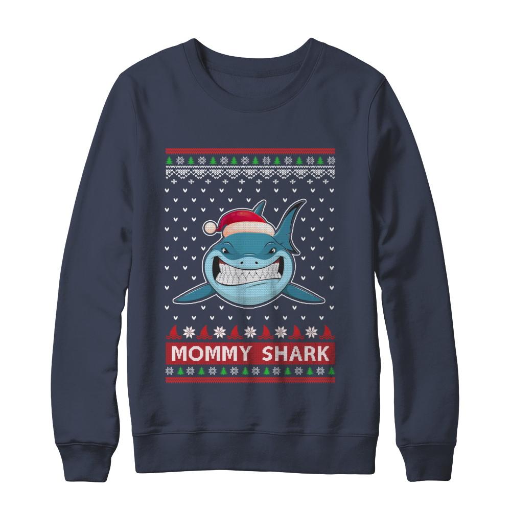 Santa Hat Mommy Shark Ugly Christmas Sweater-T-Shirt & Sweatshirt-Crewneck Sweatshirt-Navy