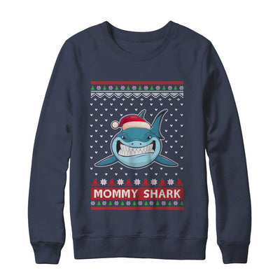 Santa Hat Mommy Shark Ugly Christmas Sweater-T-Shirt & Sweatshirt-Crewneck Sweatshirt-Navy