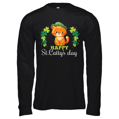 Happy St Catty's St. Patrick's Day Lucky Cat Gift-T-Shirt & Hoodie-Long Sleeve T-Shirt-Black