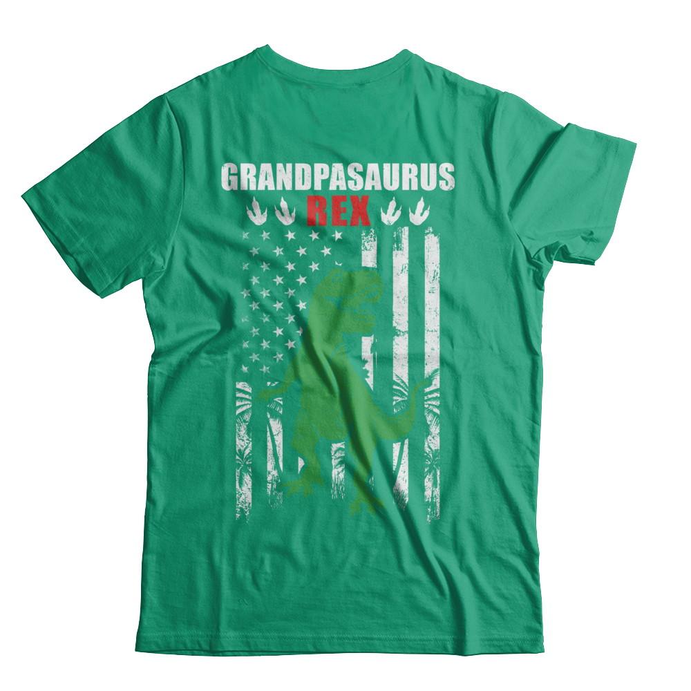 GranpaSaurus Grandpa Dinosaur Rex American Flag Fathers Day-T-Shirt & Hoodie-Classic T-Shirt-Kelly Green