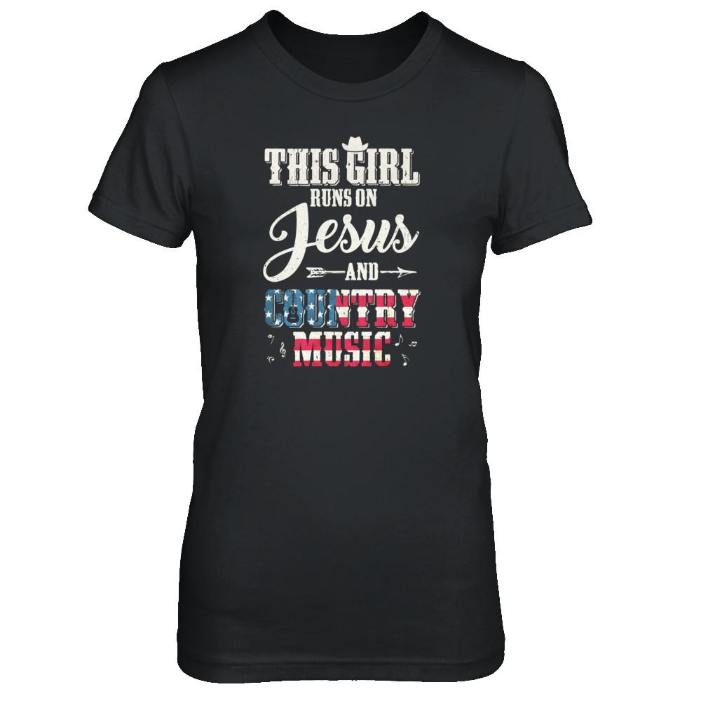 This Girl Runs On Jesus And Country Music-T-Shirt & Tank Top-Women's T-Shirt-Black