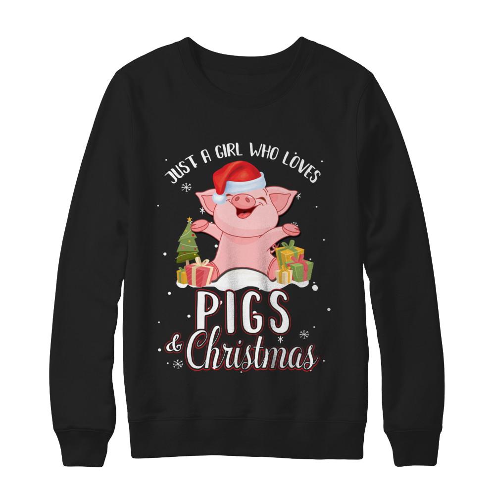 Just A Girl Who Loves Pigs And Christmas-T-Shirt & Sweatshirt-Crewneck Sweatshirt-Black