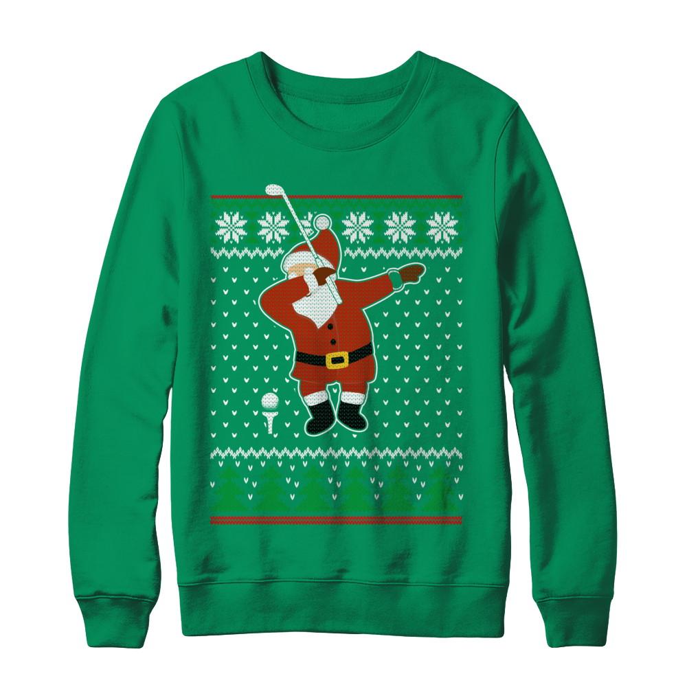 Dabbing Santa Golf Ugly Sweater Christmas-T-Shirt & Sweatshirt-Crewneck Sweatshirt-Irish Green