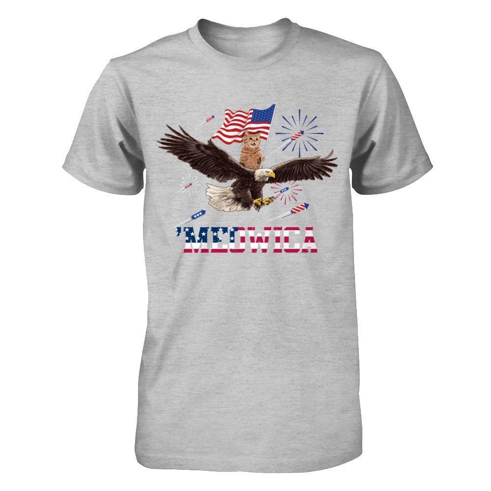 Meowica July 4Th Funny Cat On Eagle Independence Day-T-Shirt & Hoodie-Premium T-Shirt-Heather Gray