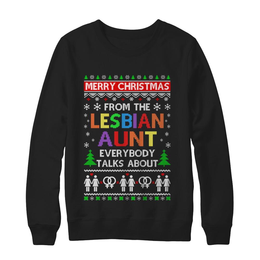 LGBT Merry Christmas From Lesbian Aunt Ugly Christmas Sweater-T-Shirt & Sweatshirt-Crewneck Sweatshirt-Black