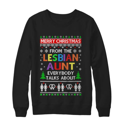 LGBT Merry Christmas From Lesbian Aunt Ugly Christmas Sweater-T-Shirt & Sweatshirt-Crewneck Sweatshirt-Black