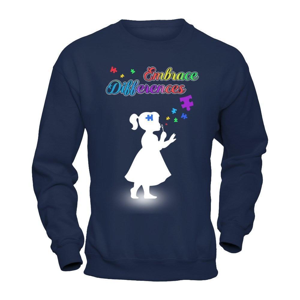 Autism Awareness Embrace Differences-T-Shirt & Hoodie-Crewneck Sweatshirt-Navy