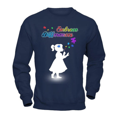 Autism Awareness Embrace Differences-T-Shirt & Hoodie-Crewneck Sweatshirt-Navy