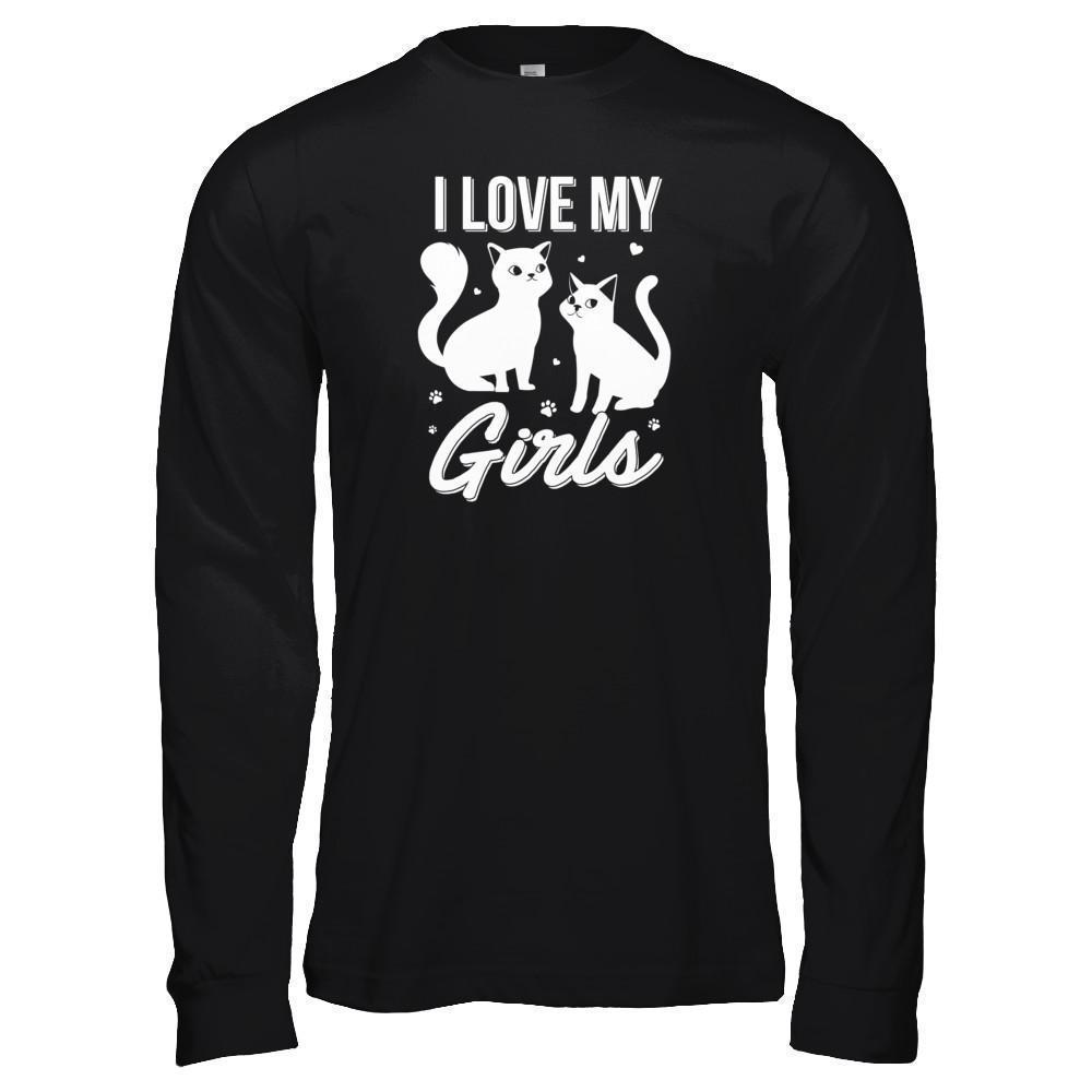 I Love My Girls Funny Cats Lover-T-Shirt & Tank Top-Long Sleeve T-Shirt-Black