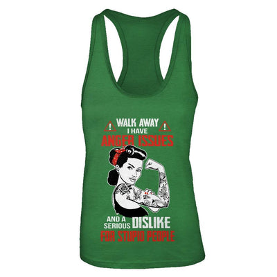 Walk Away I Have Anger Issues Tattooed Woman-T-Shirt & Tank Top-Women's Ideal Racerback Tank-Kelly Green
