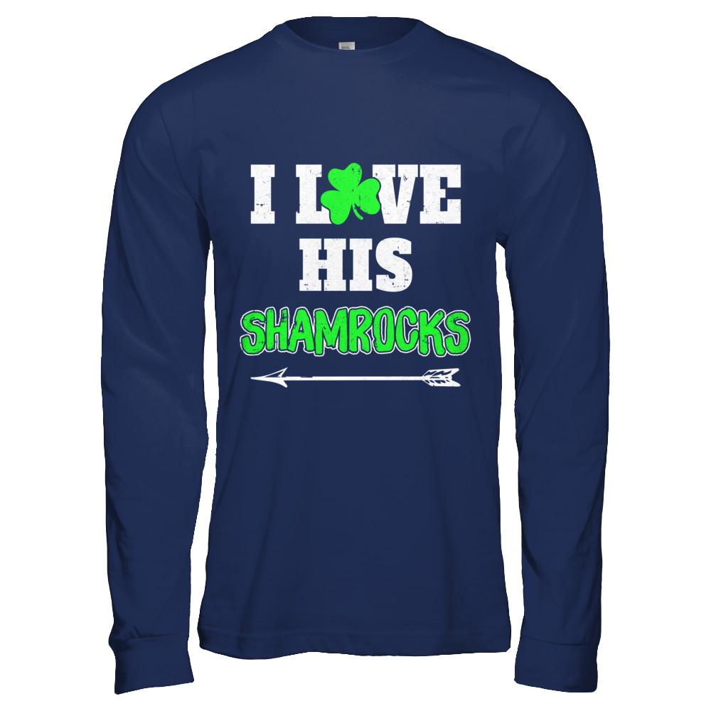 I Love His Shamrocks Funny Couple St Patricks Day-T-Shirt & Hoodie-Long Sleeve T-Shirt-Navy