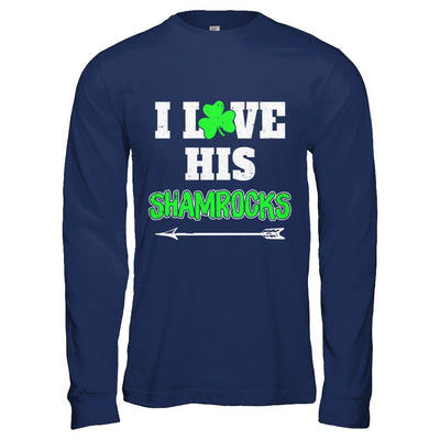 I Love His Shamrocks Funny Couple St Patricks Day-T-Shirt & Hoodie-Long Sleeve T-Shirt-Navy