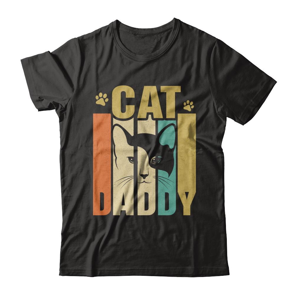 Retro Vintage Daddy Cat Father's Day Gift-T-Shirt & Hoodie-Classic T-Shirt-Black