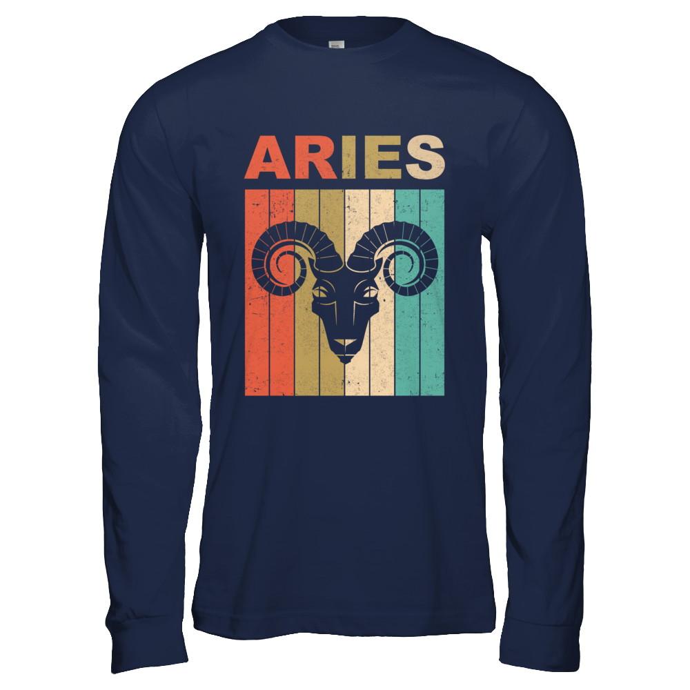 Vintage Aries Zodiac March April Birthday Gift-T-Shirt & Hoodie-Long Sleeve T-Shirt-Navy