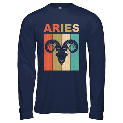 Vintage Aries Zodiac March April Birthday Gift-T-Shirt & Hoodie-Long Sleeve T-Shirt-Navy