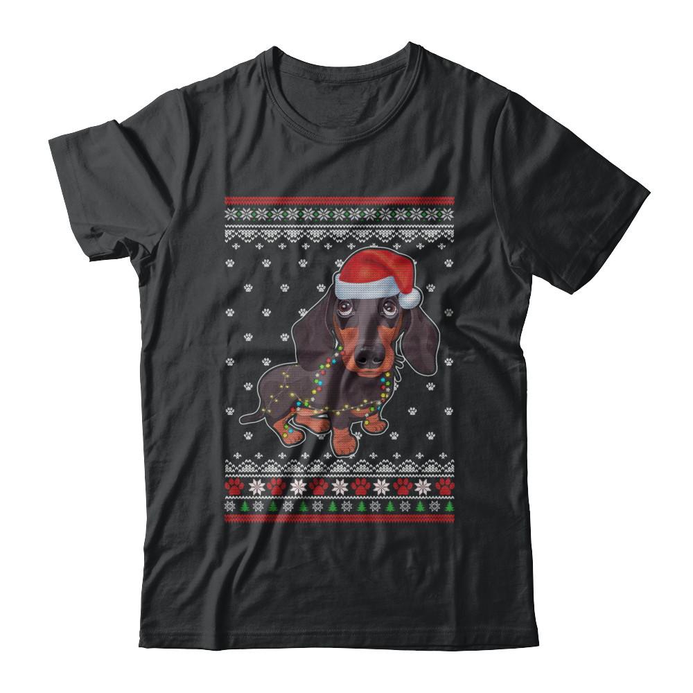 Dachshund Christmas Ugly Sweater Lights Dog Xmas Gift-T-Shirt & Sweatshirt-Classic T-Shirt-Black