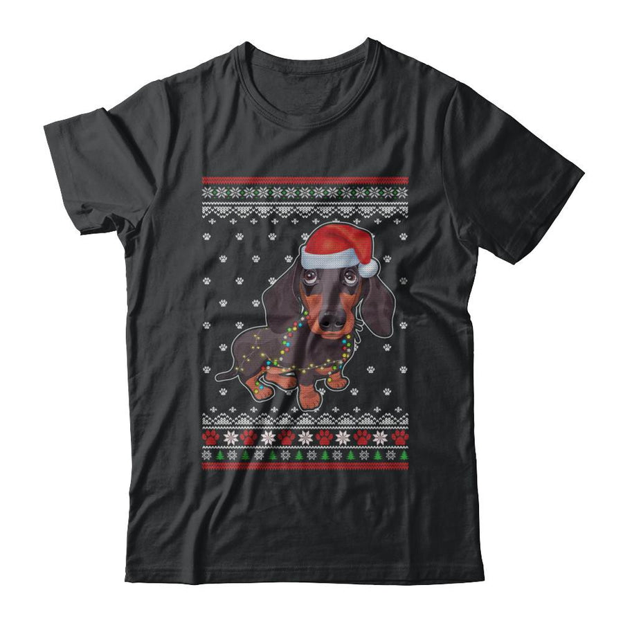 Dachshund Christmas Ugly Sweater Lights Dog Xmas Gift-T-Shirt & Sweatshirt-Classic T-Shirt-Black