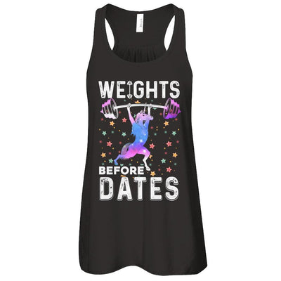 Weights Before Dates Unicorn Gym Weight Lifting-T-Shirt & Tank Top-Women's Flowy Racerback Tank-Black