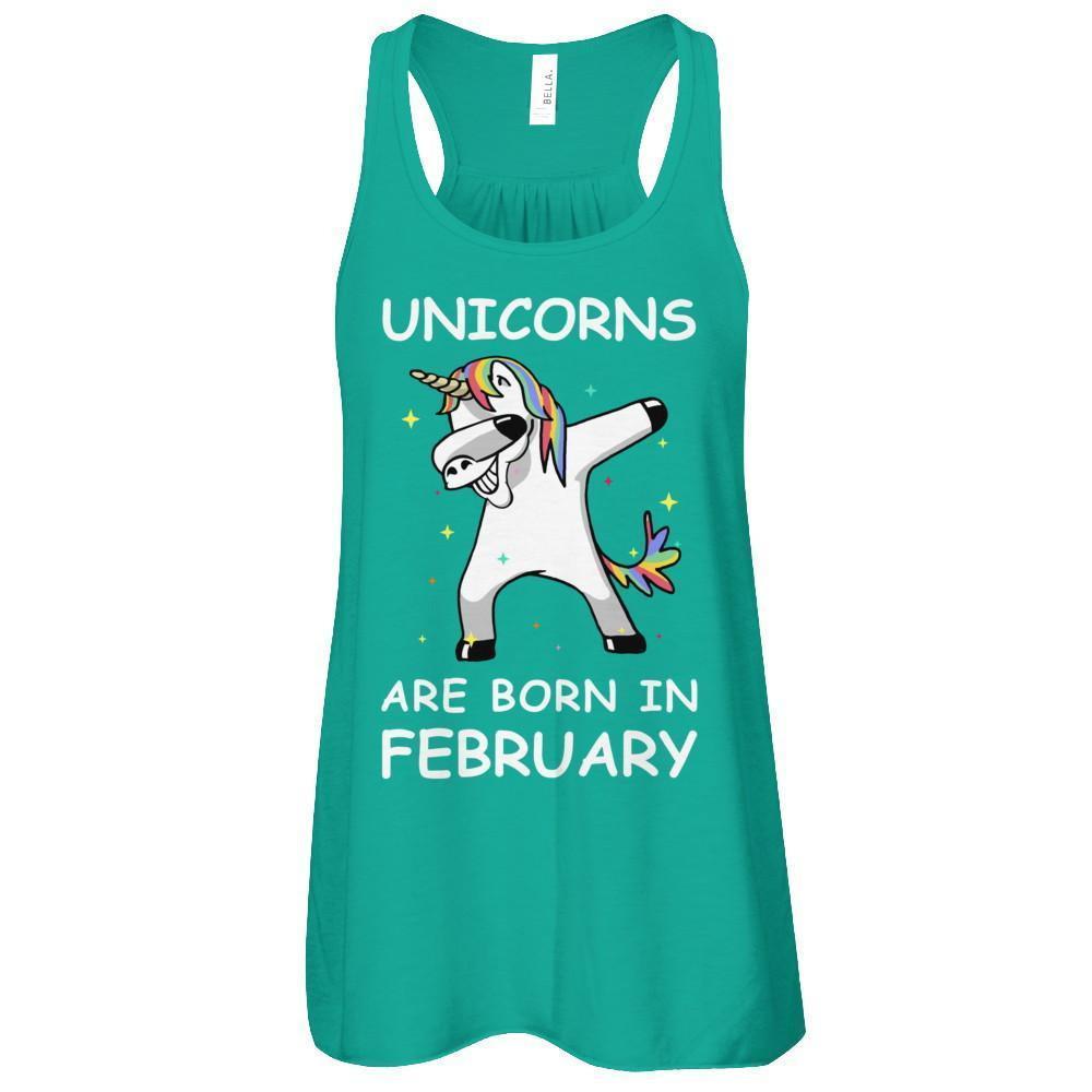 Unicorns Are Born In February Cute Dabbing-T-Shirt & Tank Top-Women's Flowy Racerback Tank-Kelly