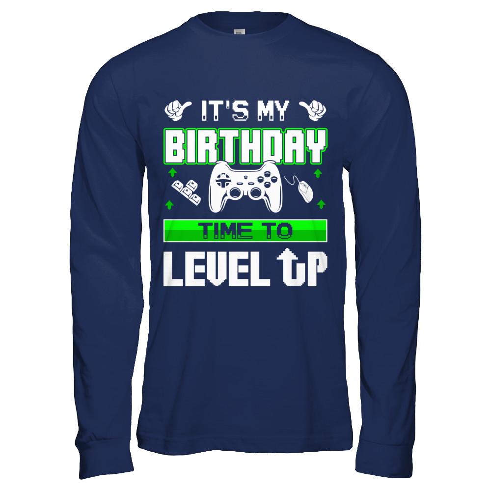 It's My Birthday Time To Level Up-T-Shirt & Hoodie-Long Sleeve T-Shirt-Navy