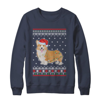 Corgi Christmas Ugly Sweater Lights Dog Xmas Gift-T-Shirt & Sweatshirt-Crewneck Sweatshirt-Navy