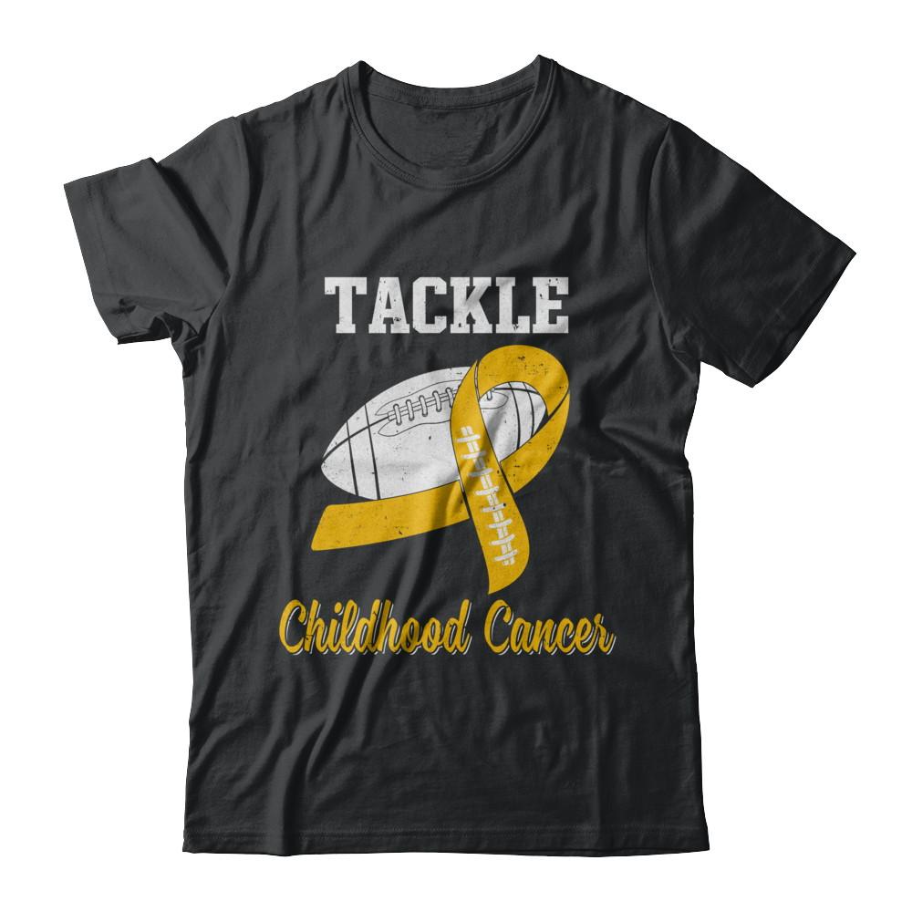 Football Survivor Tackle Yellow Childhood Cancer Awareness-T-Shirt & Hoodie-Classic T-Shirt-Black