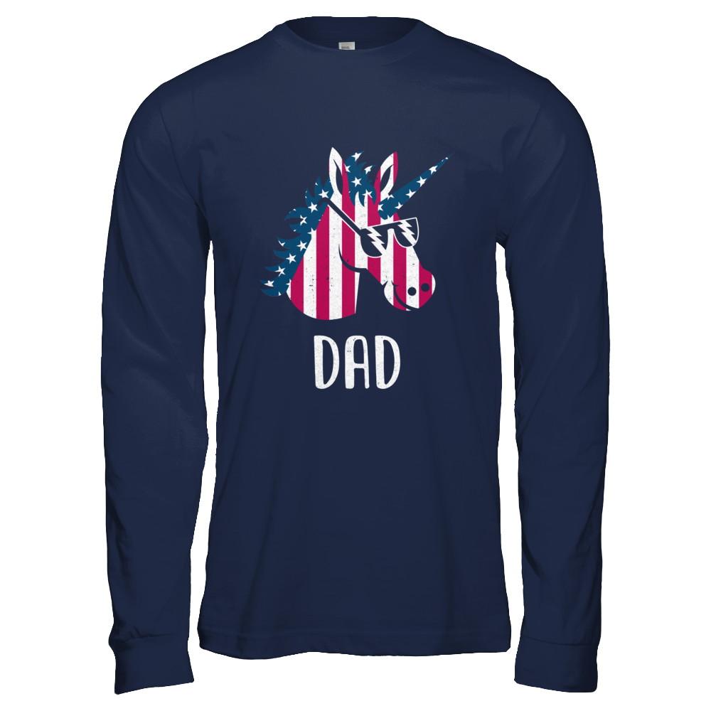 Patriotic Dad Daddy Unicorn Americorn 4Th Of July-T-Shirt & Hoodie-Long Sleeve T-Shirt-Navy