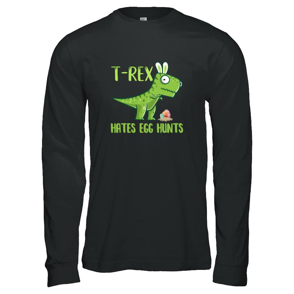 Funny Easter Bunny Dinosaur T-Rex Hates Egg Hunts-T-Shirt & Tank Top-Long Sleeve T-Shirt-Black