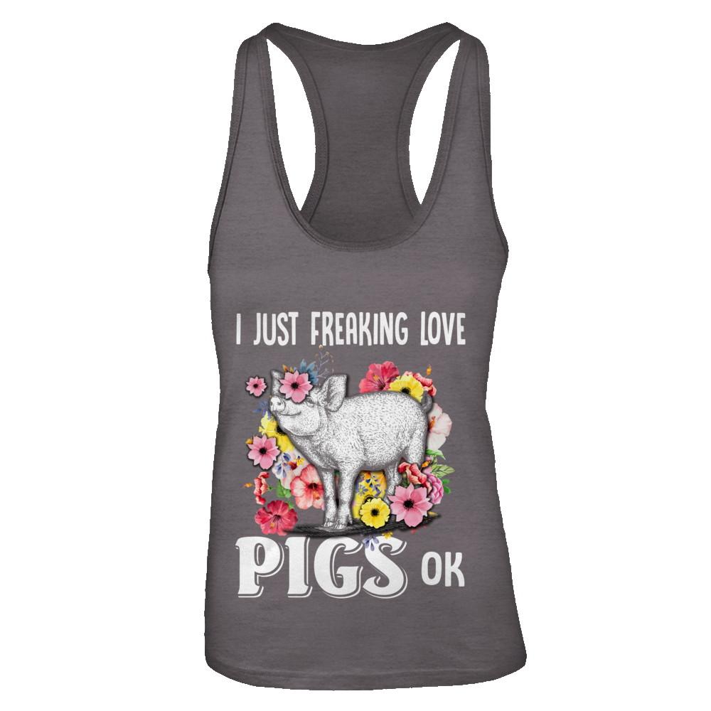 I Just Freaking Love Pigs-T-Shirt & Tank Top-Women's Ideal Racerback Tank-Dark Grey