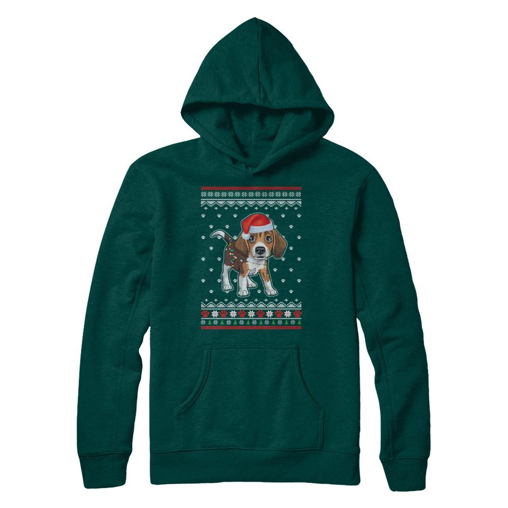 Beagle Christmas Ugly Sweater Lights Dog Xmas Gift-T-Shirt & Sweatshirt-Pullover Hoodie-Deep Forest
