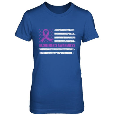Purple Ribbon Alzheimer's Awareness US Flag-T-Shirt & Hoodie-Women's T-Shirt-Royal