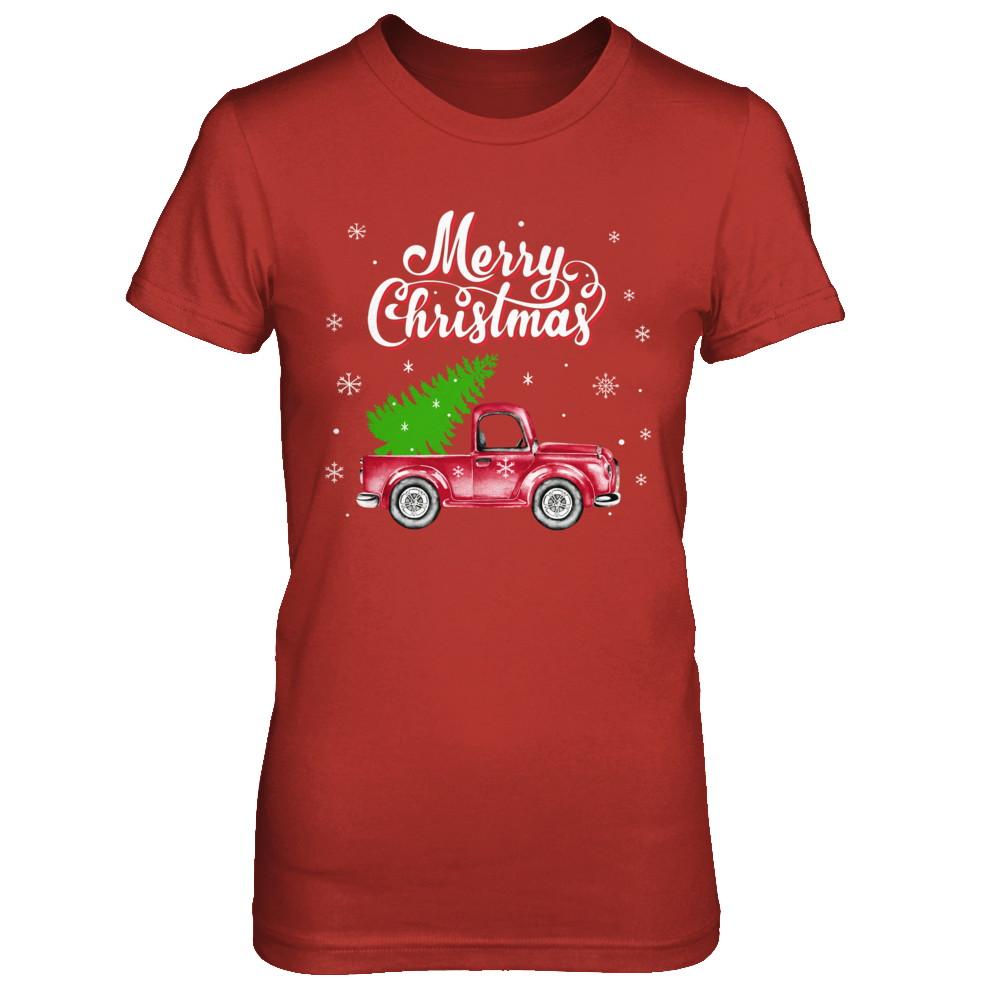 Snow Tree Truck Merry Christmas-T-Shirt & Sweatshirt-Women's T-Shirt-Red