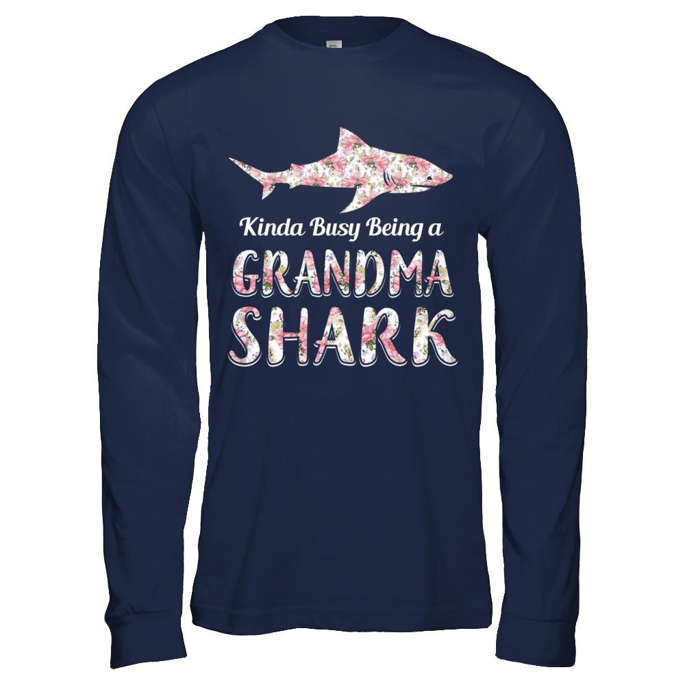 Grandma Shark Kinda Busy Being A Grandmashark-T-Shirt & Hoodie-Long Sleeve T-Shirt-Navy
