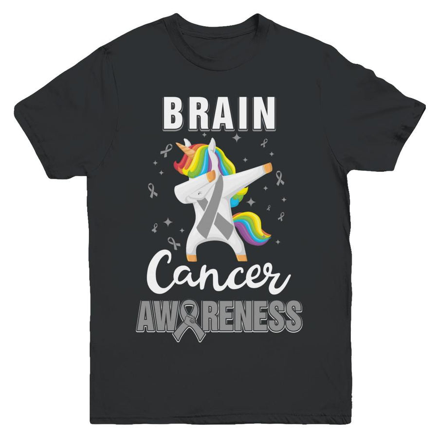 Inspirational Brain Cancer Awareness Unicorn Support Youth-Youth Shirt-Youth T-Shirt-Black
