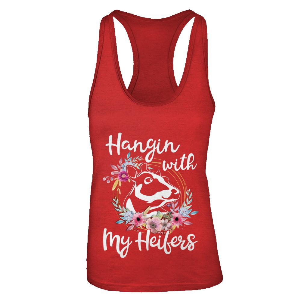 Hanging With My Heifers Flower Funny Cow Farmer-T-Shirt & Tank Top-Women's Ideal Racerback Tank-Red