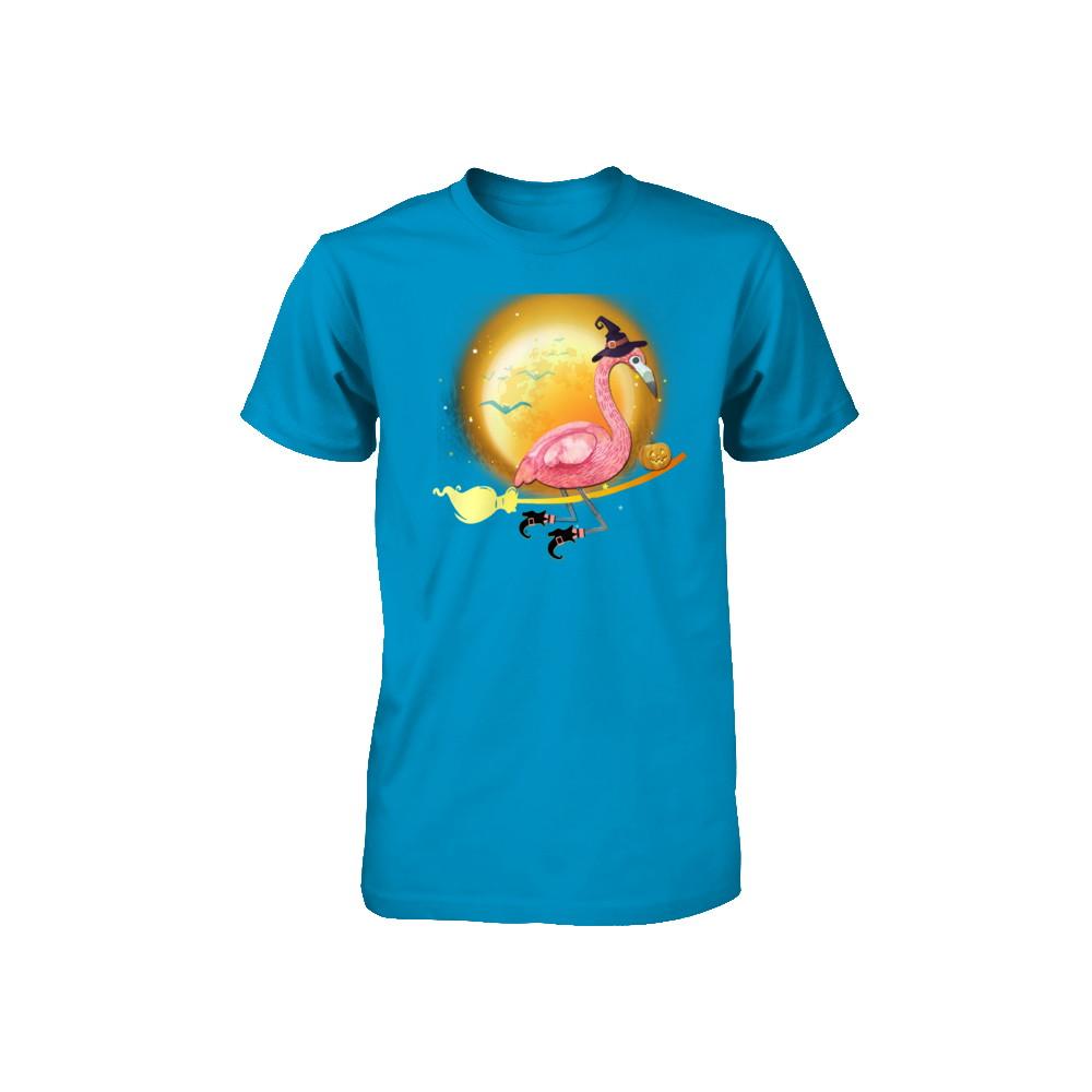 Funny Halloween Flamingo Witch Broom Scary Youth-Youth Shirt-
