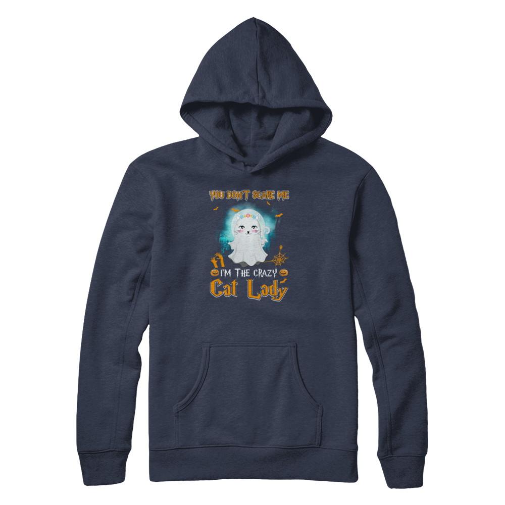 You Don't Scare Me I'm A Crazy Cat Lady Ghost Halloween-T-Shirt & Tank Top-Pullover Hoodie-Navy