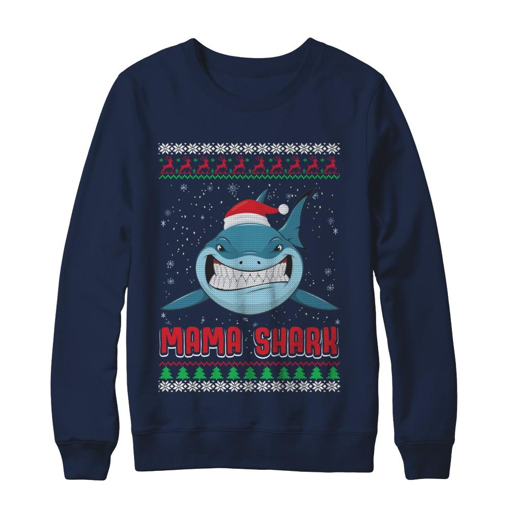 Mama Claus Shark Family Matching Christmas Ugly Sweater-T-Shirt & Sweatshirt-Crewneck Sweatshirt-Navy