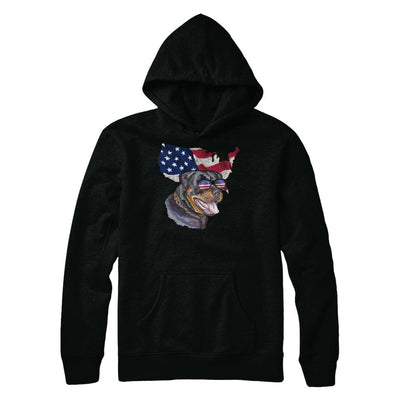 Funny Patriot Rottweiler Dog 4Th Of July American Flag-T-Shirt & Hoodie-Pullover Hoodie-Black