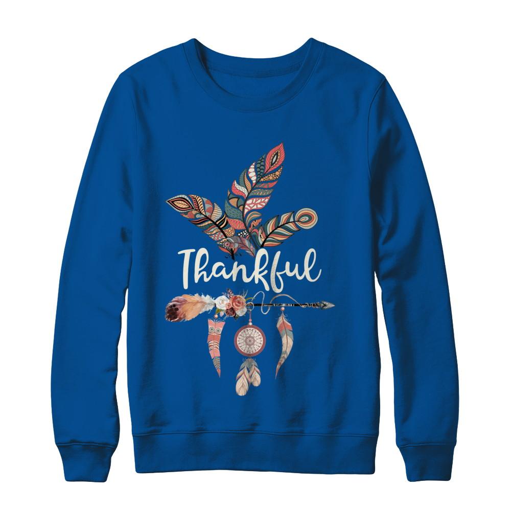 Thankful Feather And Arrow Fall Vintage Thanksgiving-T-Shirt & Sweatshirt-Crewneck Sweatshirt-Deep Royal